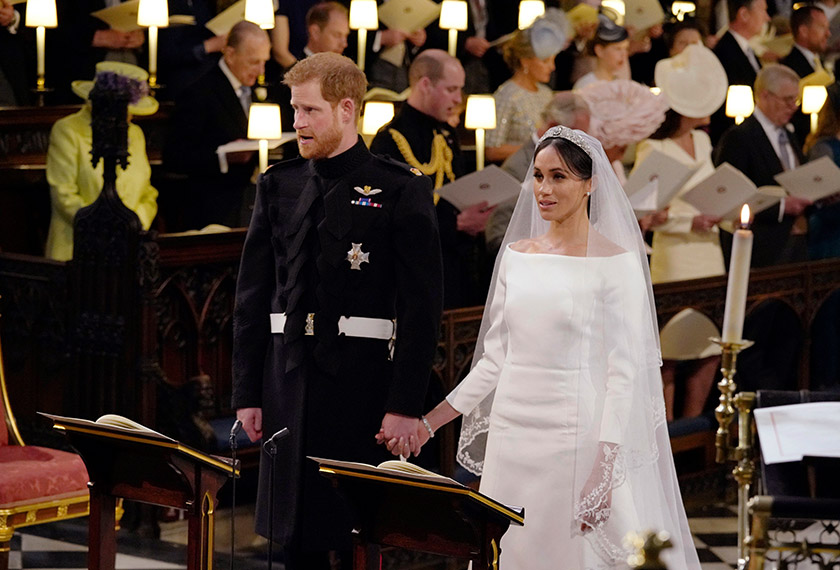 Prince Harry and Meghan Markle during their wedding service at St George's Chapel, Windsor Castle in Windsor, Britain, May 19, 2018.