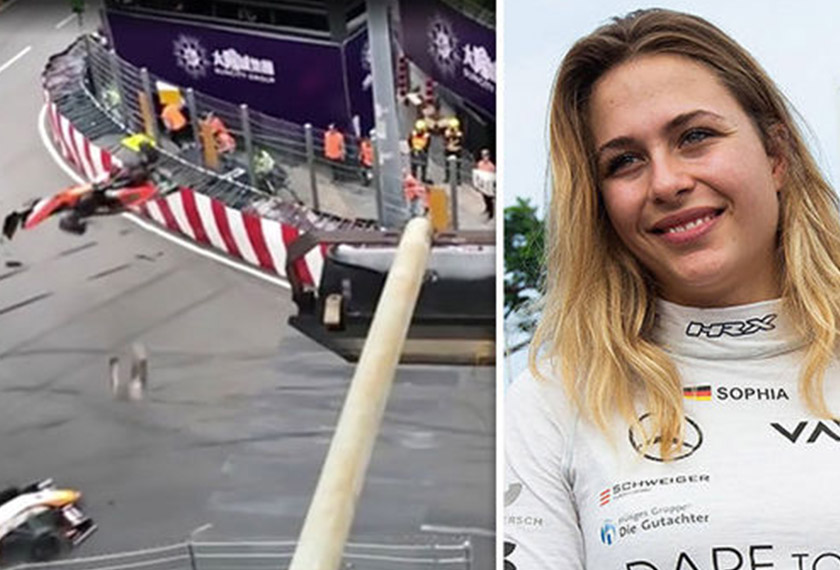 Pelumba dari Jerman berusia 17 tahun itu hilang kawalan sebelum terbabas dan melambung sehingga menyebabkan pelumba Jepun, Sho Tsuboi turut terlibat dalam kemalangan itu. Foto: Youtube/EPA