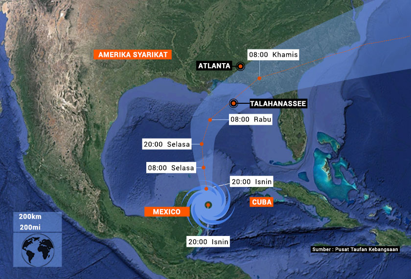 Laluan Taufan Michael yang diramalkan oleh Pusat Taufan Kebangsaan Amerika Syarikat.