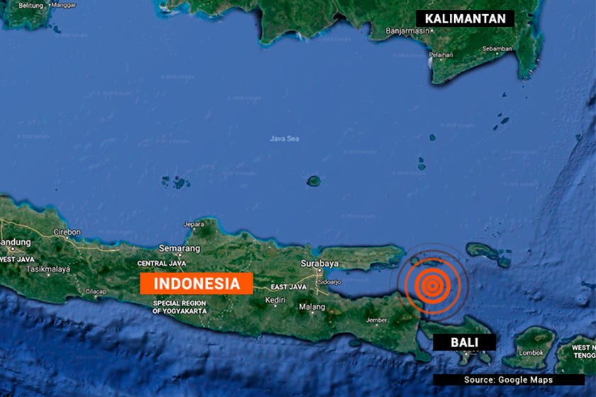USGC berkata gegaran berpusat di sekitar 40 km ke timur laut Sumberanyar. - Grafik Astro AWANI