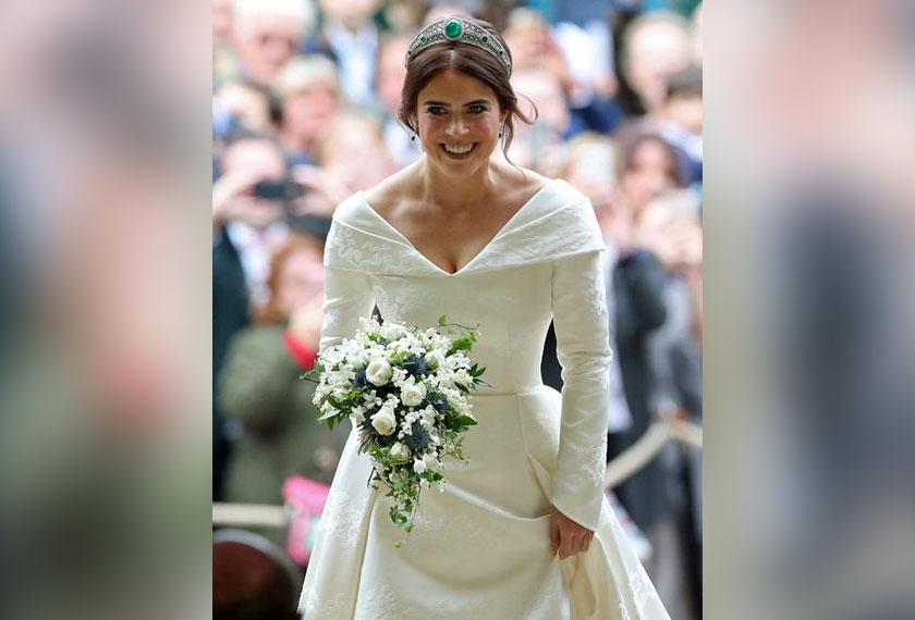 Puteri Eugenie menggayakan gaun pengantin hasil sentuhan pereka Britain, Peter Pilotto dan Christopher De Vos. -Reuters