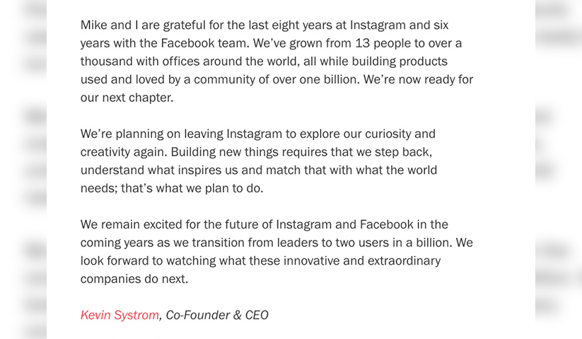 Kenyataan yang dikeluarkan Systrom di blognya.