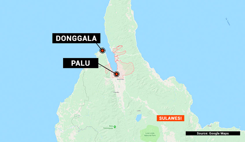 Kedudukan Donggala dan Palu di Sulawesi Tengah. - Google Maps