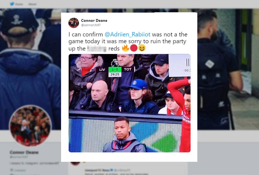 Connor Deane sahkan gambar itu bukan Adrien Rabiot di akaun Twitternya.