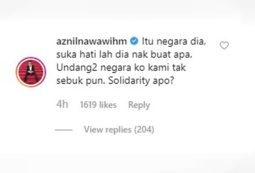Komen Aznil pada entri yang dimuatnaik oleh Ellen