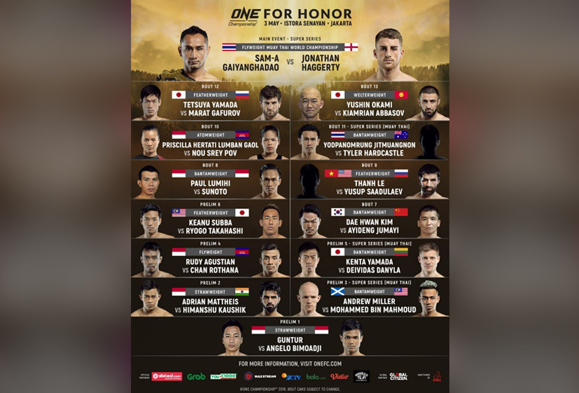 Fight card for ONE: For Honor. - ONE Championship pic
