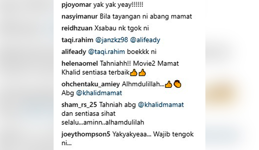 Antara komen para pengikut Instagram Mamat Khalid