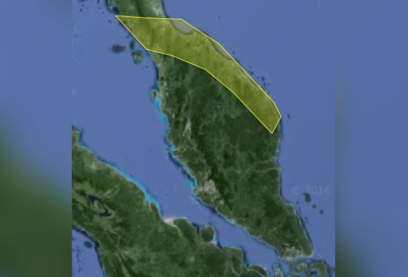 Peta 4. Kekuasaan Pattani di Semenanjung Sekiranya Ia Kekal Berkuasa (Sumber: Diubahsuai daripada GoogleMaps)