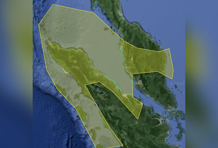 Peta 2. Peta Semenanjung Tanah Melayu Sekiranya Aceh Kekal Berkuasa (Sumber: Diubahsuai daripada GoogleMaps)