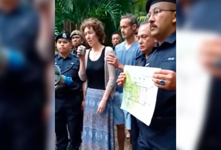 Meabh Jaseprine Quoirin bersama suaminya, Sebastian Marie Philipe bertemu dengan anggota keselamatan yang bertugas semasa cuti perayaan. - Foto Facebook Polis Negeri Sembilan