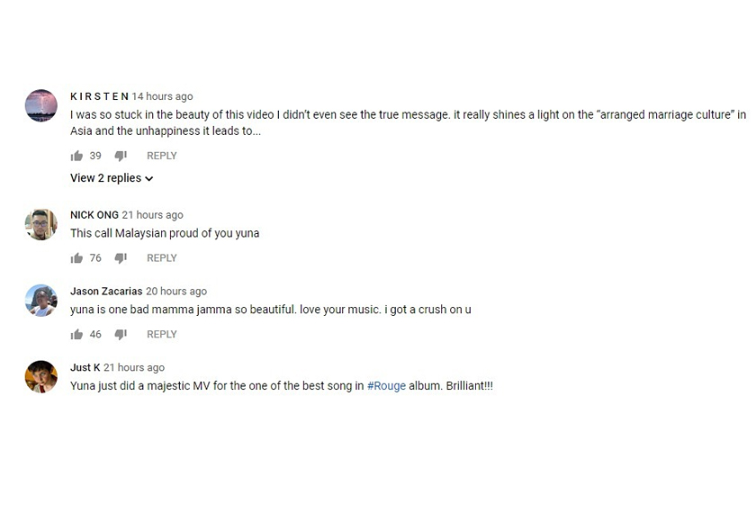 Antara komen peminat berhubung video muzik itu.