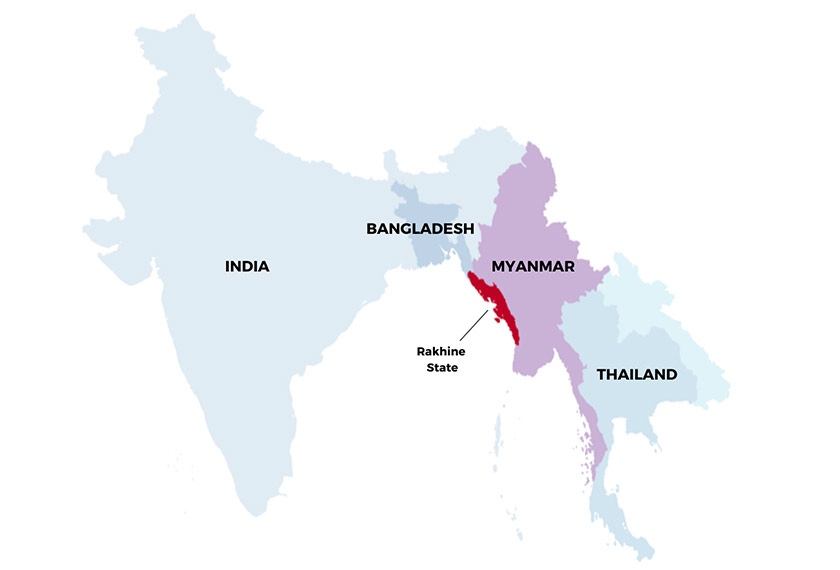 Peta yang menunjukkan kedudukan Rakhine dalam Myanmar. Foto Ceritalah