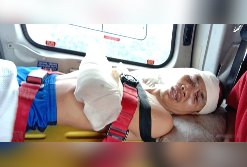 Husin mengalami kecederaan akibat dicakar beruang di bahagian kepala, mata, tangan kiri dan kaki kanan. - Foto JBPM
