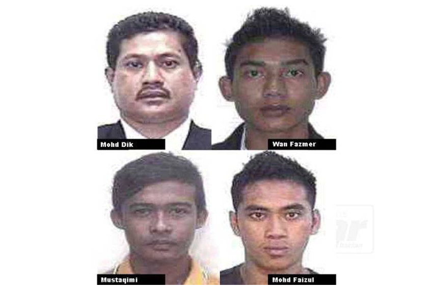Mereka yang dikehendaki ialah Muhammad Mustaqimi Mat Soh, Mohd Dik Awang Senik, Mohd Faizul Saari dan Wan Fazmer Akib Wan Mahadi. - Foto PDRM