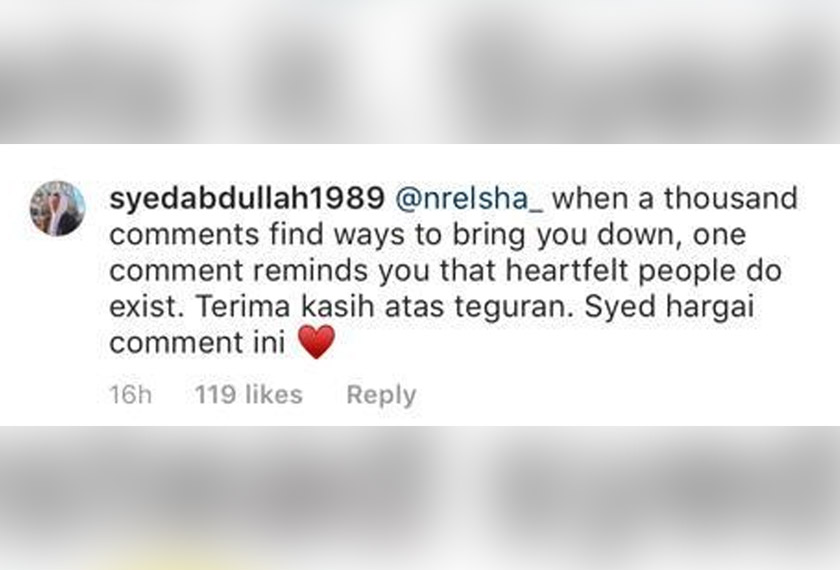 SYED ABDULLAH menurunkan komen di laman Instagramnya.