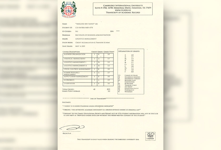 Sijil Akademik Datuk Marzuki Yahya