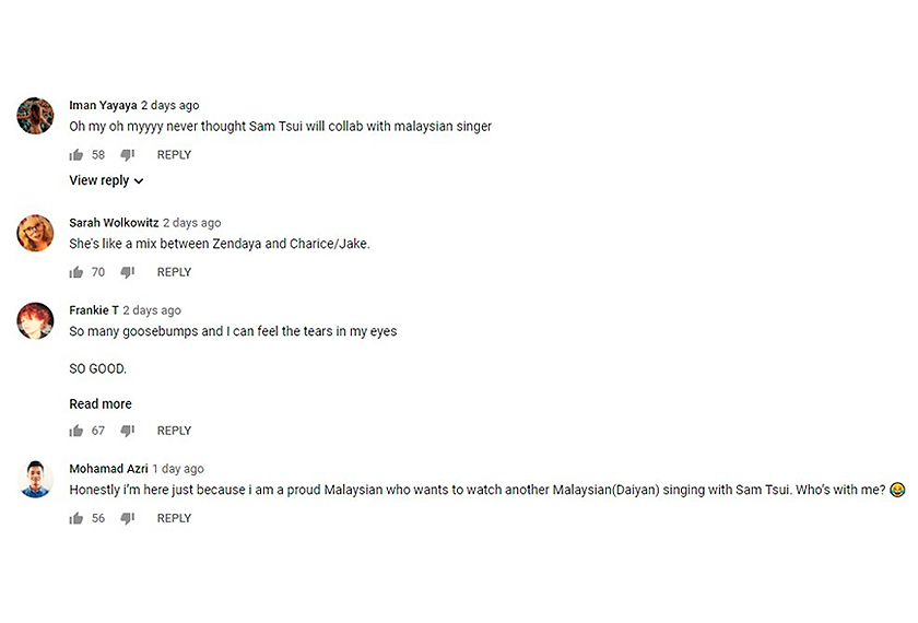 Sam Tsui dan Daiyan Trisha merupakan dua selebriti yang mempunyai peminat tersendiri.