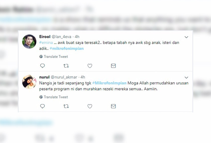 Penonton tidak dapat menahan sebak mendegar cerita-cerita peserta Mikrofon Impian