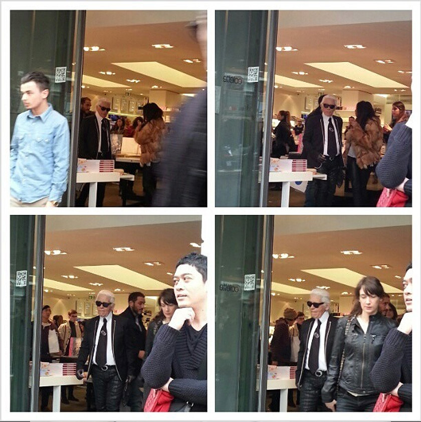 FOTO kandid yang dirakamkan Zaihani semasa terserempak dengan mendiang Karl Lagerfeld. Turut kelihatan Rizalman Ibrahim.