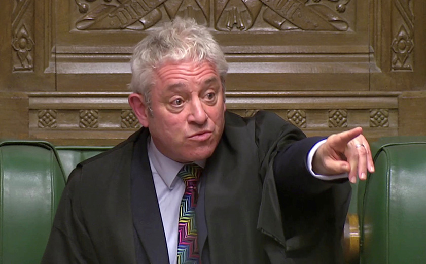 Reaksi John Bercow ketika mengawal keadaan di dalam Dewan, House of Commons, London, 15 Jan, 2019. REUTERS