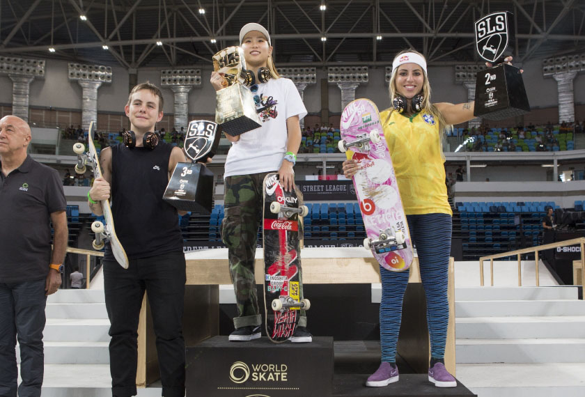 Aori (tengah), bersama Bufoni (kanan) dan Baker (kiri) - Foto Paulo Macedo/www.worldskate.org