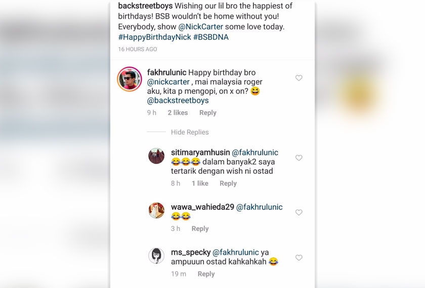Usikan nakal Fakhrul geletek hati netizen. - Instagram