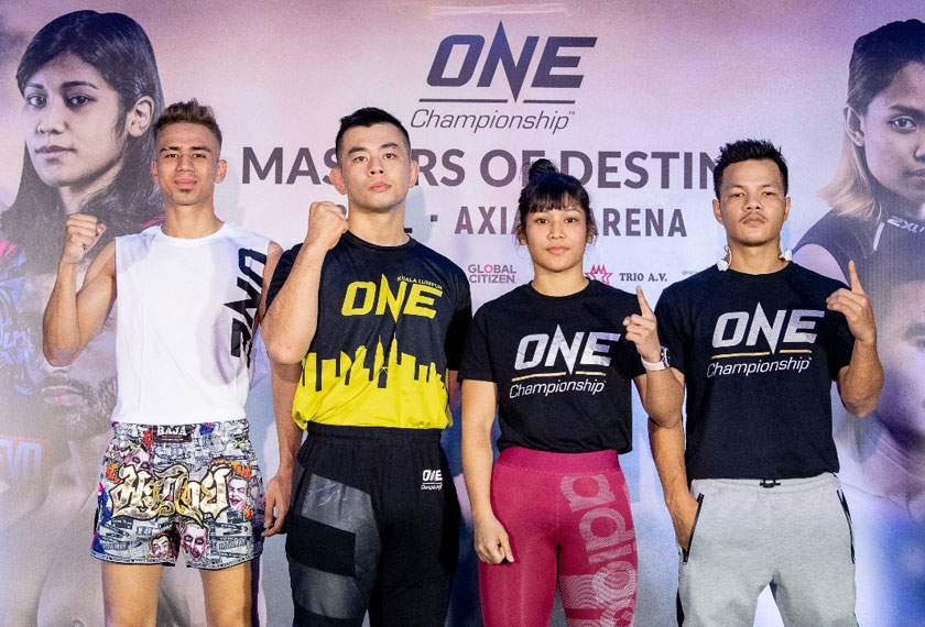 Barisan atlet Malaysia dari ONE Championship (dari kiri) - Mohammed 'Jordan Boy' Mahmoud, Ev Ting, Jihin Radzuan dan Saiful Merican. - Foto ONE