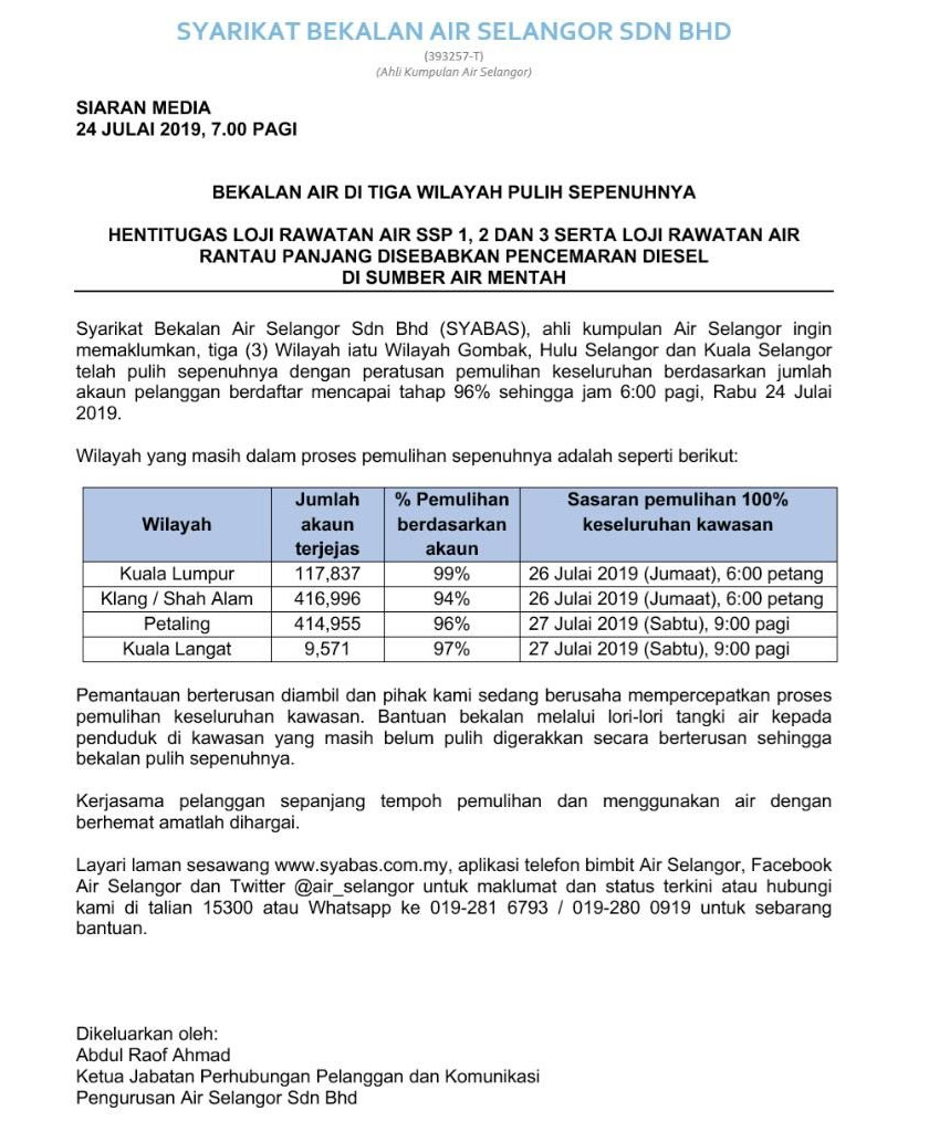 Wilayah yang masih dalam proses pemulihan sepenuhnya adalah seperti berikut