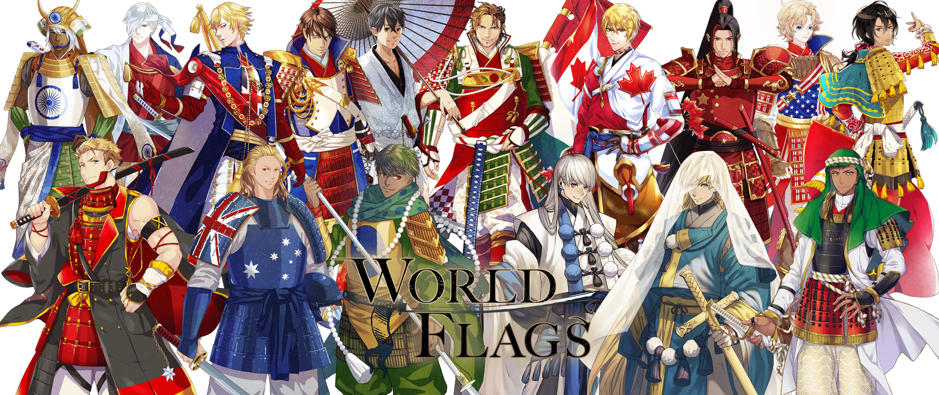 Bendera setiap negara yang mengambil bahagian diimaginasikan semula dalam versi anime.
