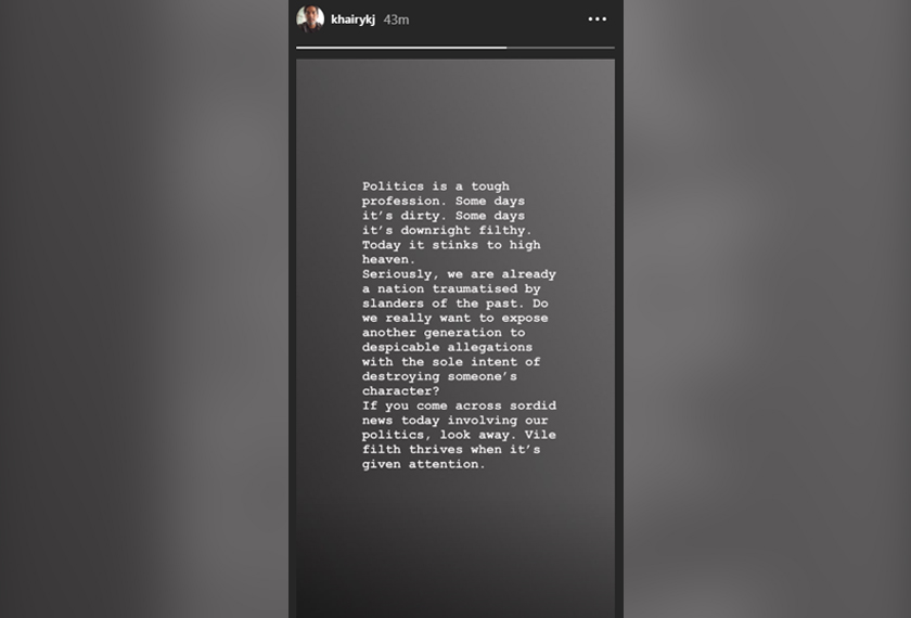 Khairy memberikan komen berhubung isu politik semasa melalui akaun instagramnya - Sumber Instagram / KhairyKJ