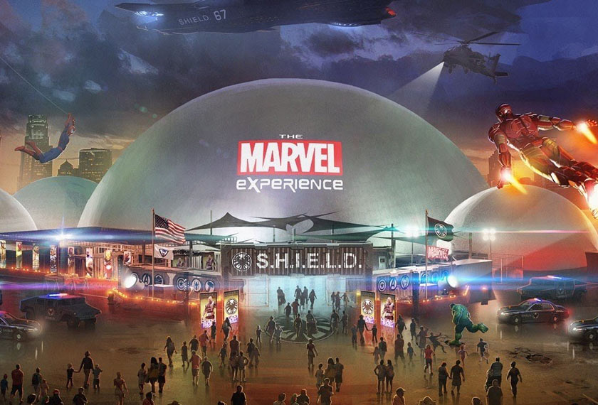 Ilustrasi peminat berkenaan taman tema Marvel Land