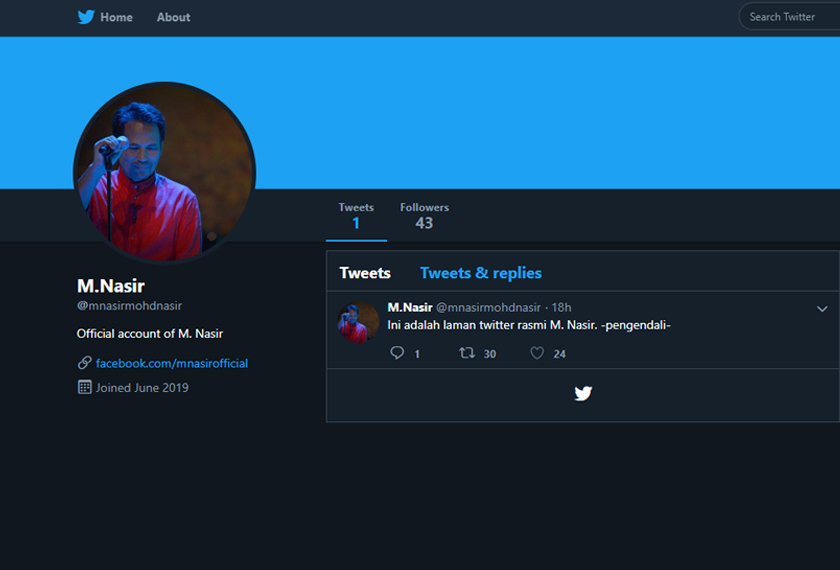 Twitter rasmi Datuk M.Nasir