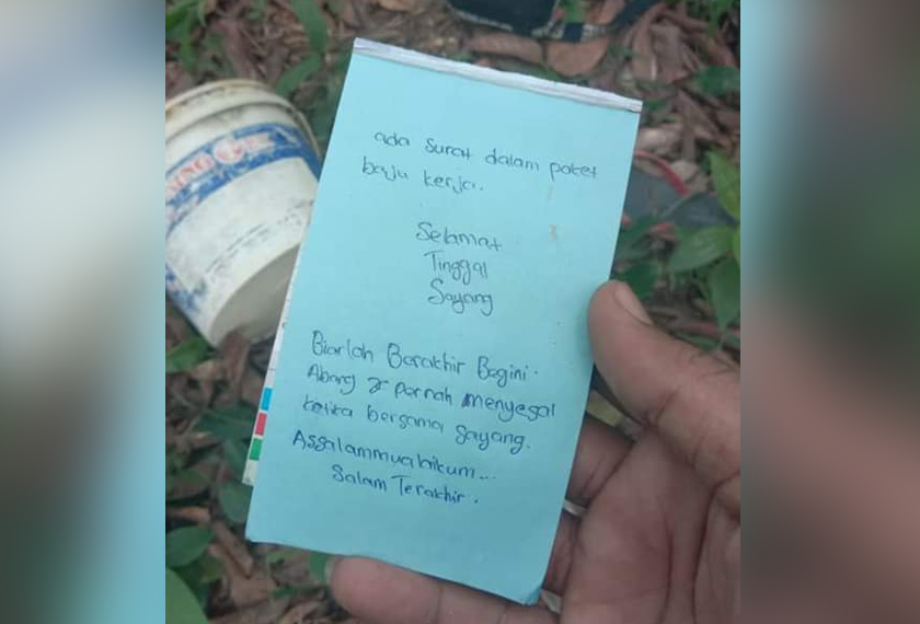 Nota yang ditinggalkan. Foto PDRM