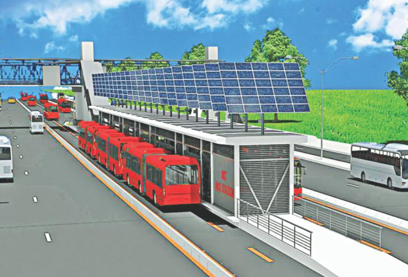 Lakaran lukisan menunjukkan lorong khas dan laluan berpusat dengan mengaplikasikan teknologi terkini menjadikan BRT salah satu pengangkutan awam yang efisien dan selamat