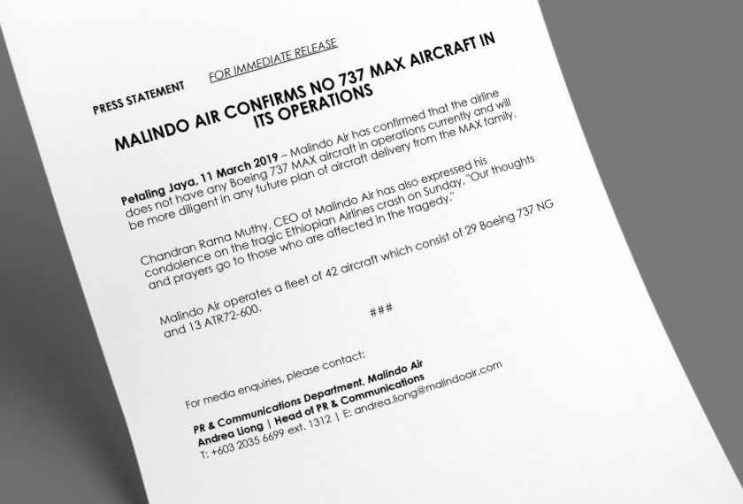 Kenyataan media Malindo Air.