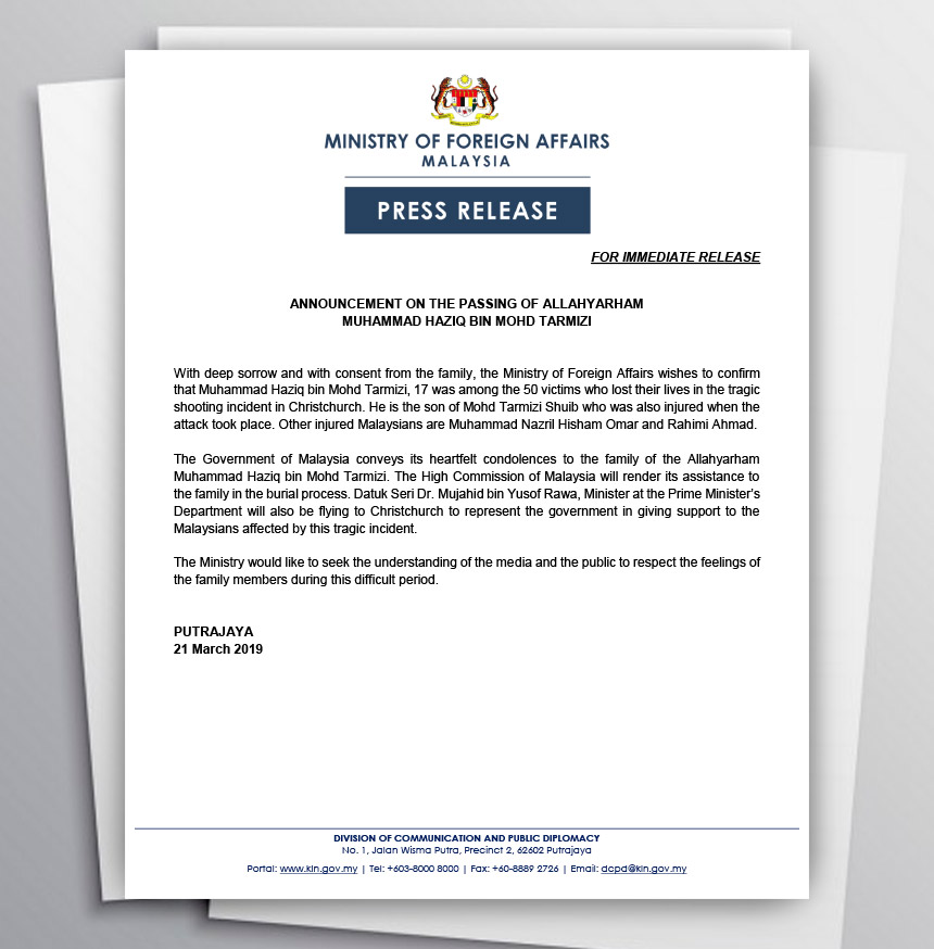 Kenyataan Wisma Putra pada Khamis