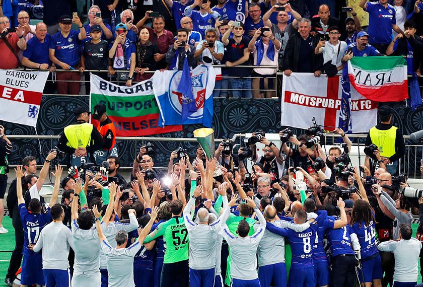 Chelsea membelasah Arsenal 4-1 dalam perlawanan akhir yang berlangsung di Olympic Stadium Baku, Azerbaijan. - Foto AP