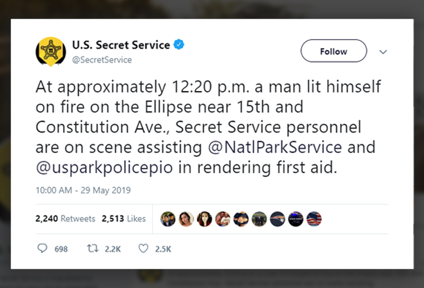 man, fire, White House, tweet,