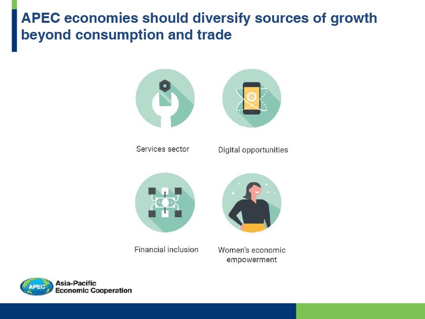 Negara anggota APEC perlu mempelbagaikan sumber pembangunan dan tidak terhad kepada penggunaan dan perdagangan.