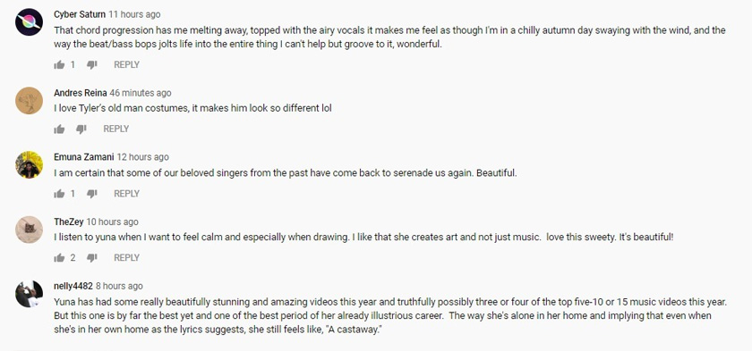 Antara komen peminat terhadap lagu baru Yuna