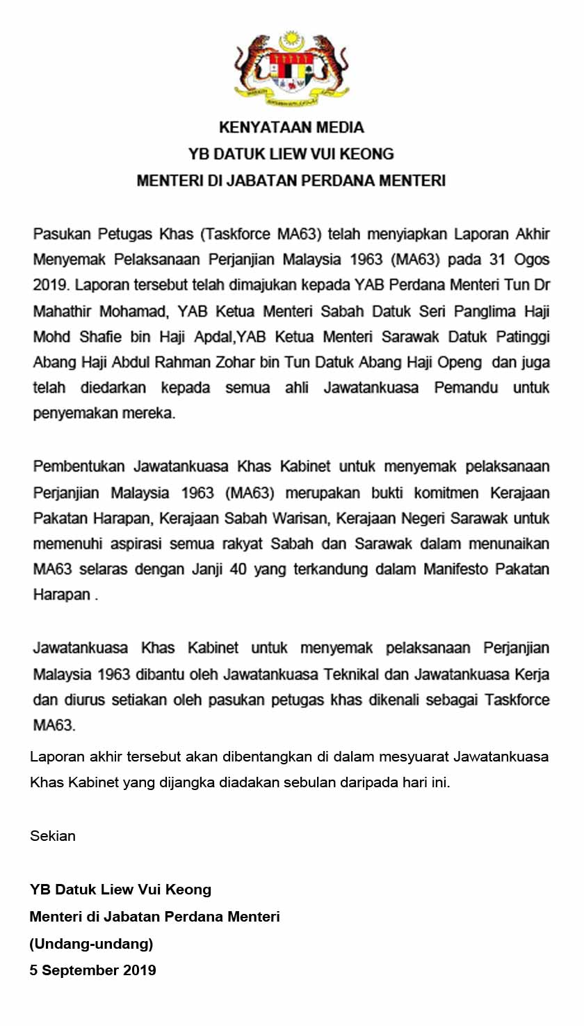 Laporan Akhir Menyemak Pelaksanaan Perjanjian Malaysia 1963