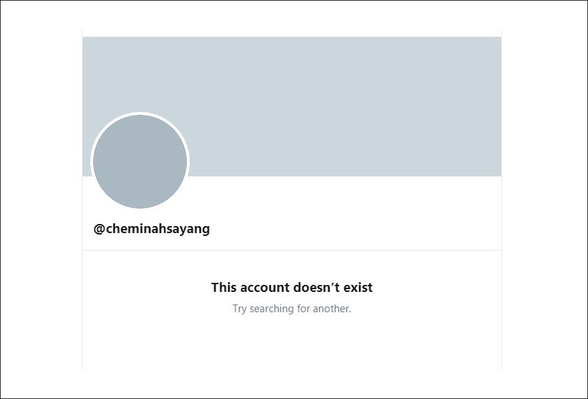 Tangkapan skrin menunjukkan akaun Twitter Tuanku Permaisuri Agong tidak ditemui