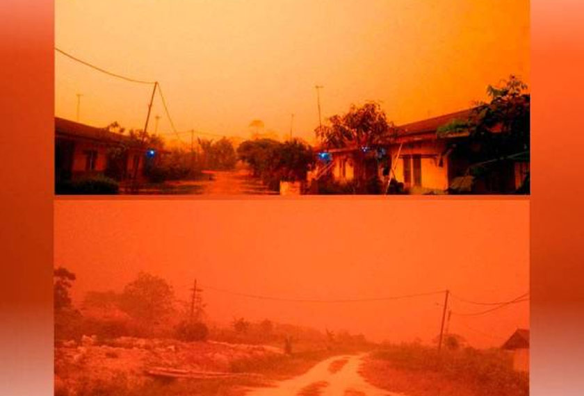 Gambar tular langit berwarna merah di Jambi, Indonesia, semalam. - Foto Agensi