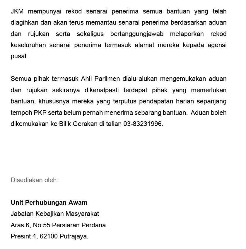 Bantuan ini merentasi semua daerah dan negeri termasuk kawasan-kawasan yang didakwa telah dianaktirikan. Antaranya di daerah Manjung, Kapit, Machang, Simpang Renggam, Port Dickson, Seremban dan Tampin.