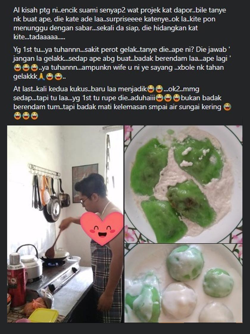 Bagi perkongsian ini, pengikutnya cuba untuk membuat resepi Badak Berendam tetapi yang jadi adalah tidak seperti apa yang diharapkan. - Kredit foto kumpulan Facebook Masak Apa Tak Jadi Hari Ni Official