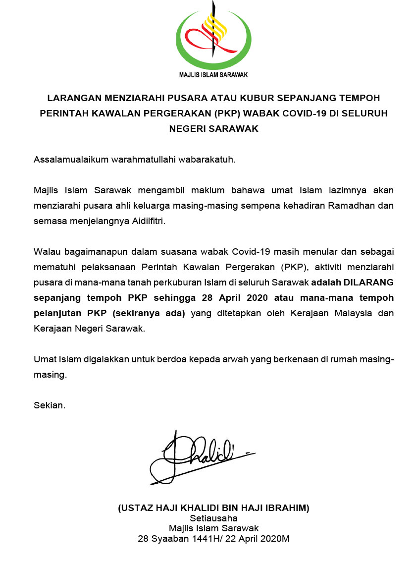 Kenyataan Majlis Islam Sarawak (MIS) berhubung larangan menziarahi kubur ketika tempoh PKP