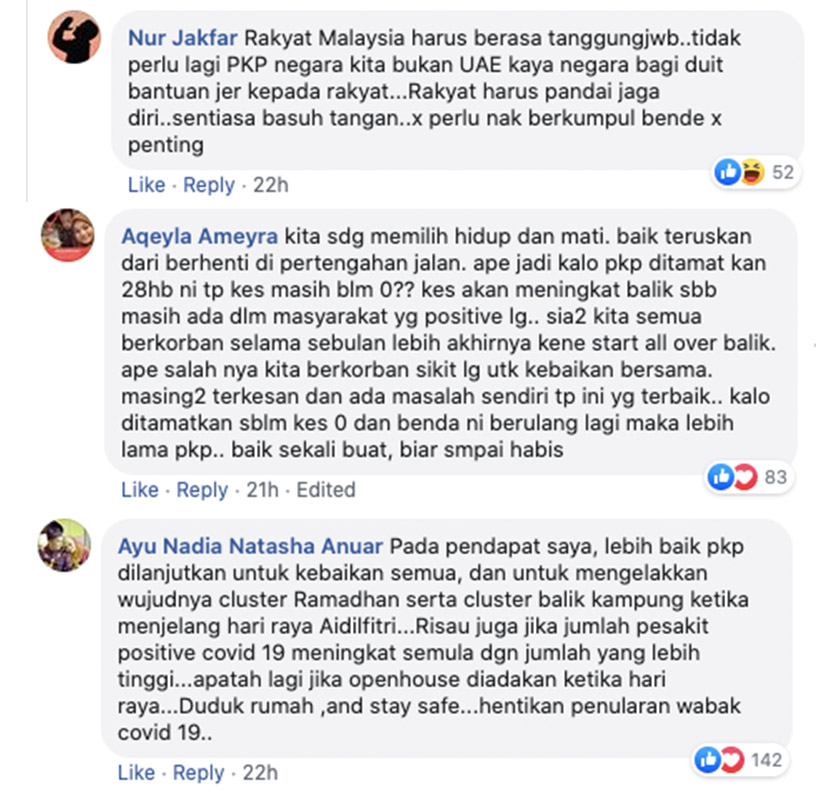 Ini antara reaksi di ruangan komen Facebook Astro AWANI