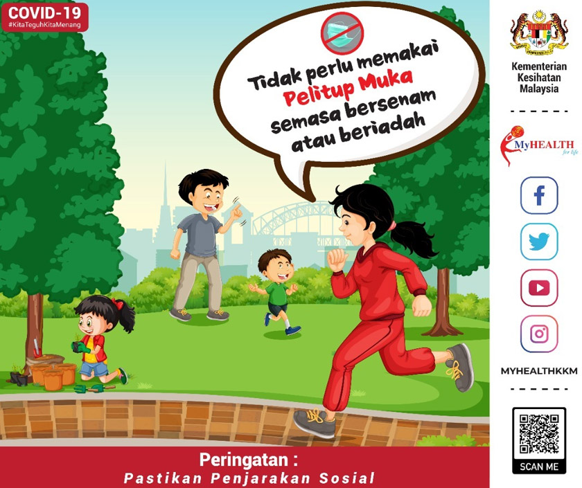 Penguatkuasaan pemakaian pelitup muka bagi orang ramai bermula 1 Ogos 2020. -KKM