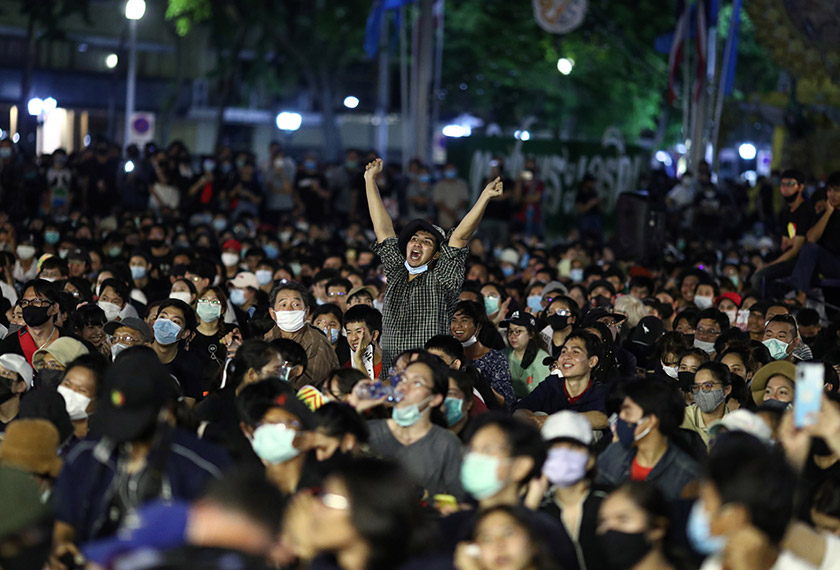 Pro-democracy protesters raise their hands in a three-fingered salute during a rally to demand the government to resign, to dissolve the parliament. REUTERSpic