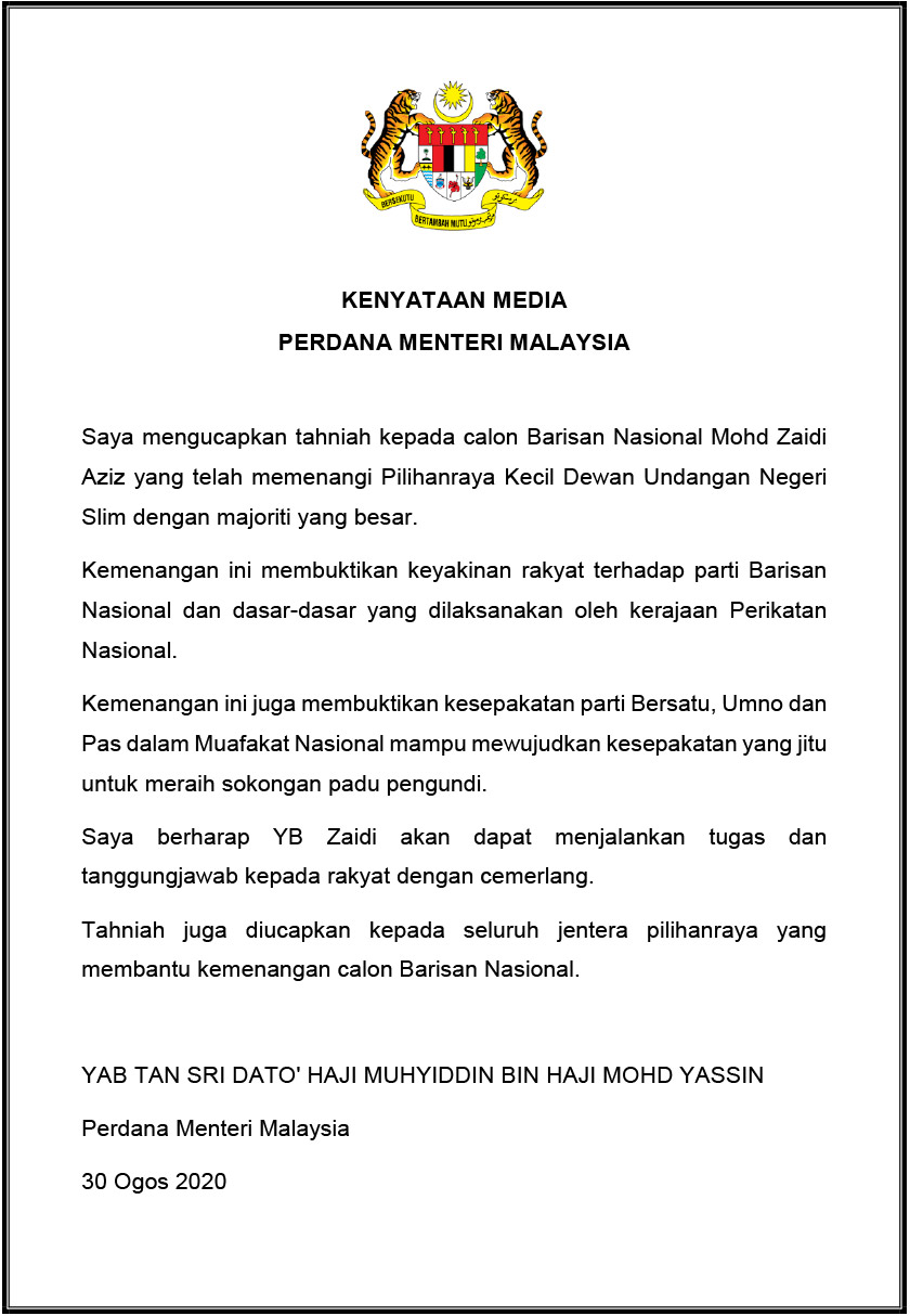 kenyataan media, PM, PRK, Slim